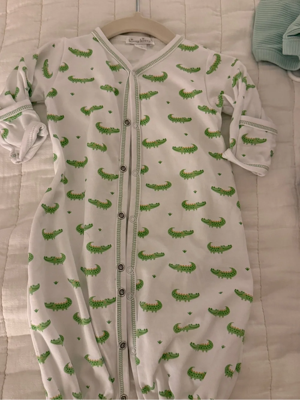 Kissy Kissy White Sleep Sack with Green Crocodile Print